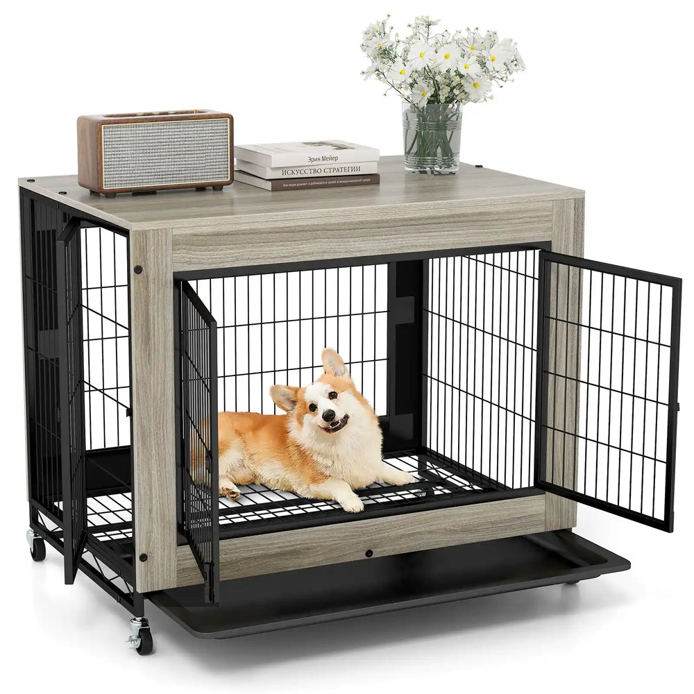 Dog Crate Furniture Industrial Dog Kennel W/ Flip-Up Top