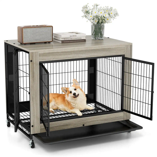 Dog Crate Furniture Industrial Dog Kennel W/ Flip-Up Top