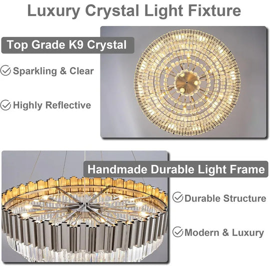 Large Crystal Chandelier - 35.4"Modern 6-Tier 17-Light Chrome Ceiling Light, Luxury K9 Crystal