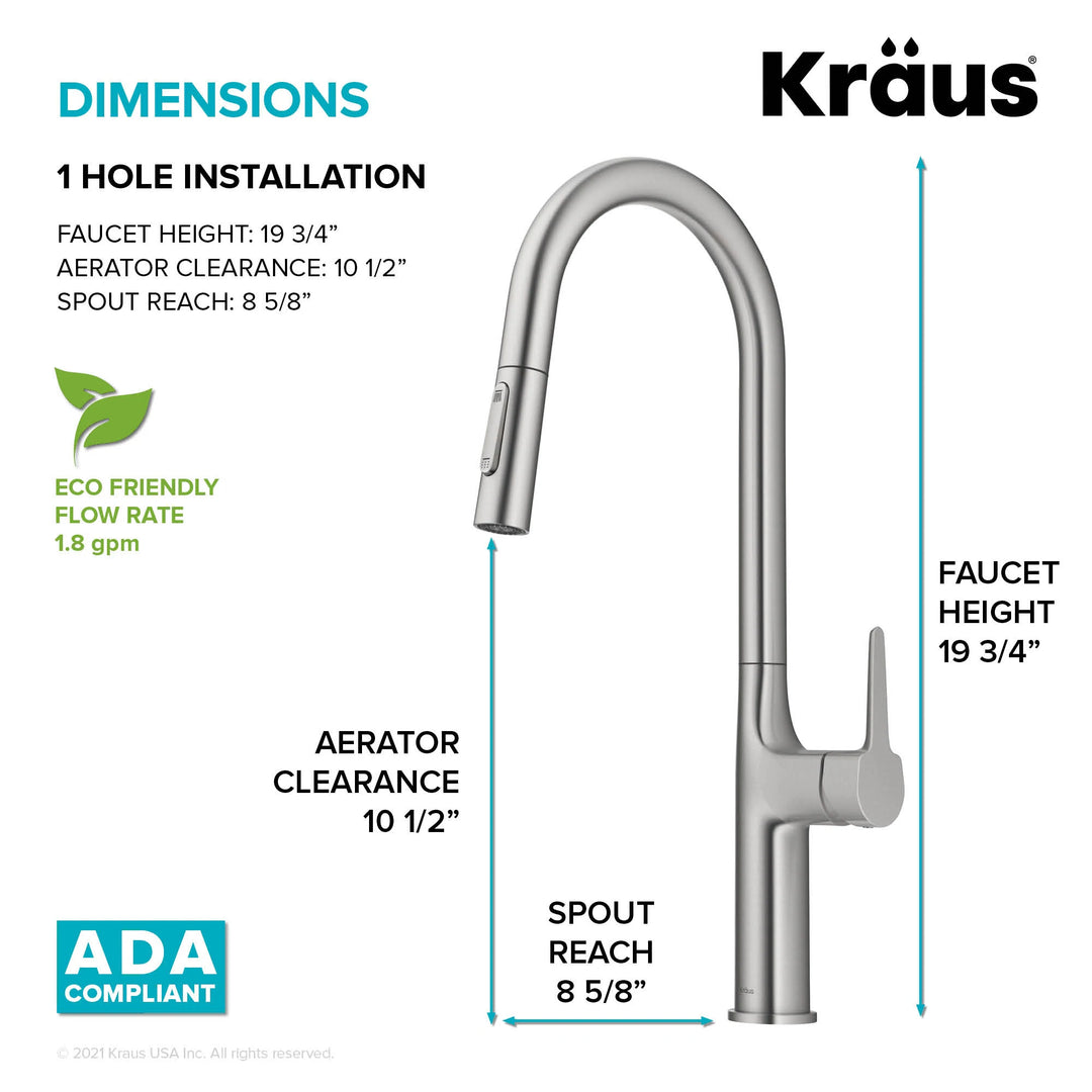 2-Function 1-Handle 1-Hole Pulldown Sprayer Brass Kitchen Faucet