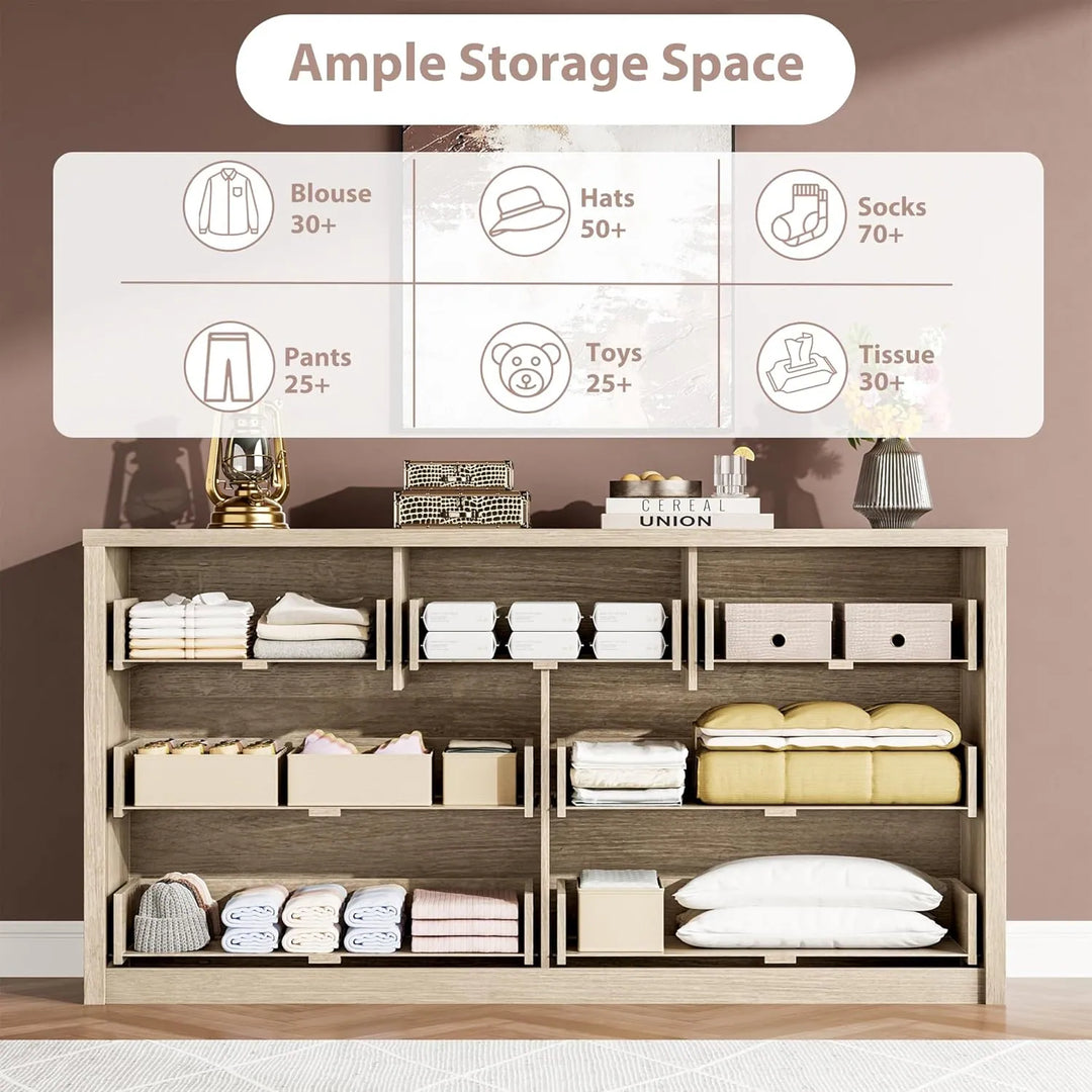 7-Drawer Dresser for Bedroom,Wide Wood Chest with Handle-Free Design,Modern Storage Cabinet for Living Room or Entryway