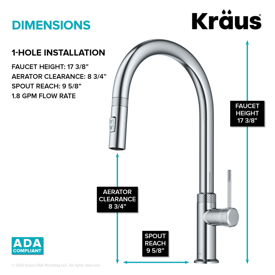 2-Function 1-Handle 1-Hole Pulldown Sprayer Brass Kitchen Faucet
