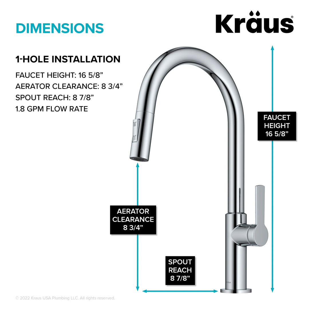 2-Function 1-Handle 1-Hole Pulldown Sprayer Brass Kitchen Faucet