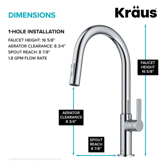 2-Function 1-Handle 1-Hole Pulldown Sprayer Brass Kitchen Faucet