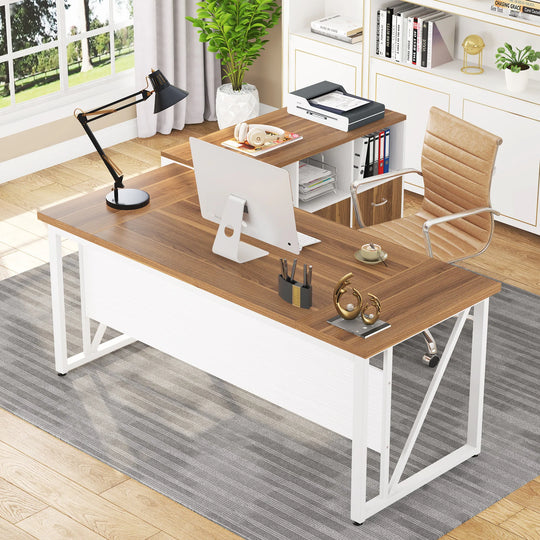 63" L-Shaped Computer Desk with 47 Inches Lateral File Cabinet, Executive Desk Home Office Furniture Desk Set