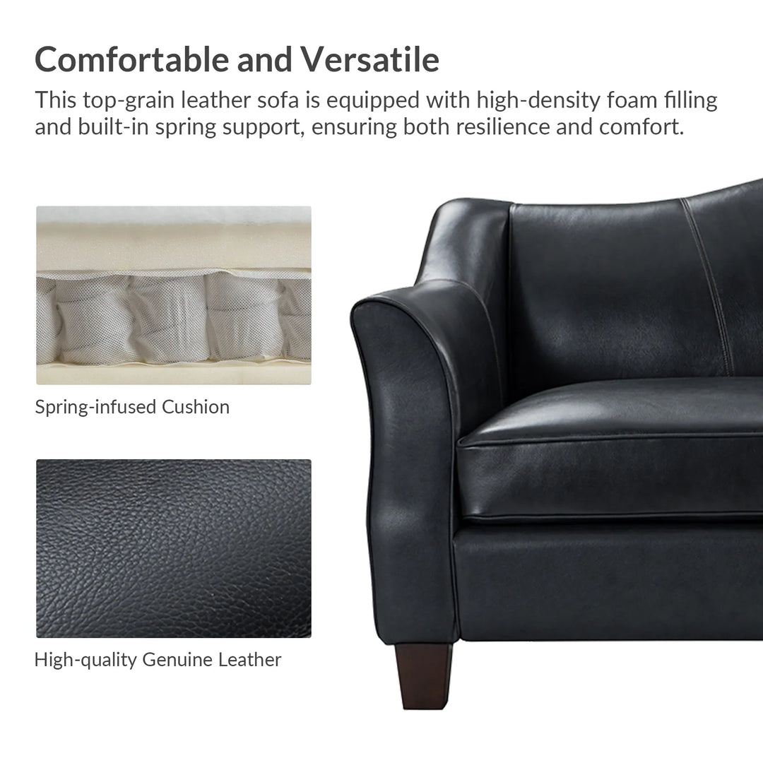 Sandra 81.5" Classic Genuine Leather Sofa with Solid Wood Legs by