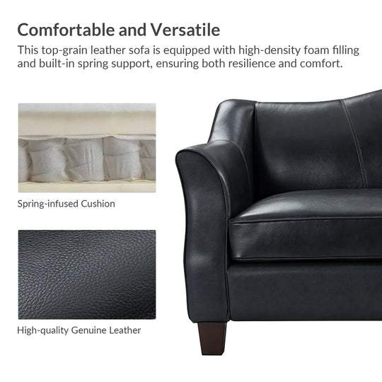 Sandra 81.5" Classic Genuine Leather Sofa with Solid Wood Legs by