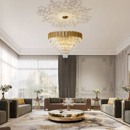 Large Crystal Chandelier - 35.4"Modern 6-Tier 17-Light Chrome Ceiling Light, Luxury K9 Crystal