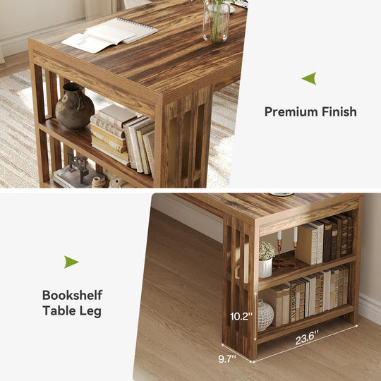 Two Person Desk with Bookshelf Computer Office Double Desk