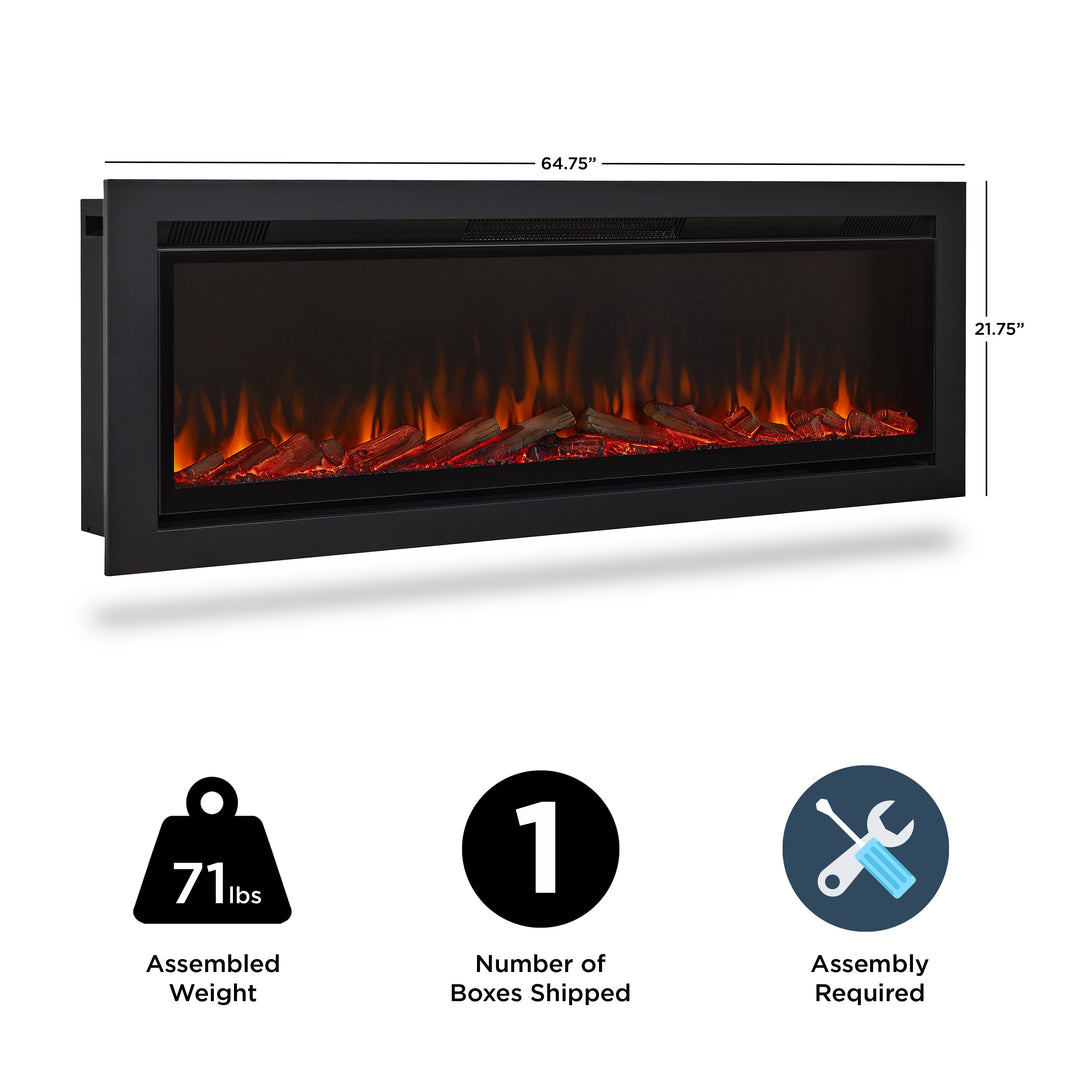 65" Wall Mounted/Recessed Electric Fireplace Insert by