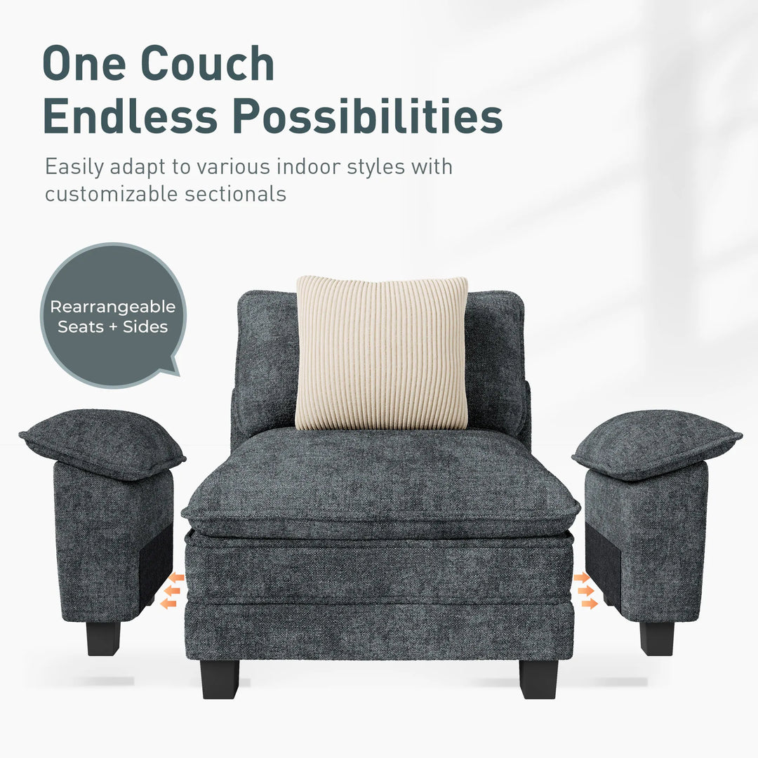 Cloud Modular Deep Seat Sofa, Chenille or Corduroy Sectional Couch with Removable Arms, 1–4 Seater