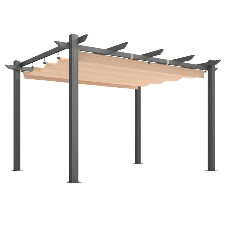10' X 13' Outdoor Pergola with Retractable Canopy, Heavy-Duty Metal Frame and Adjustable Patio Shade Roof