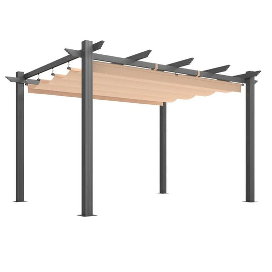 10' X 13' Outdoor Pergola with Retractable Canopy, Heavy-Duty Metal Frame and Adjustable Patio Shade Roof