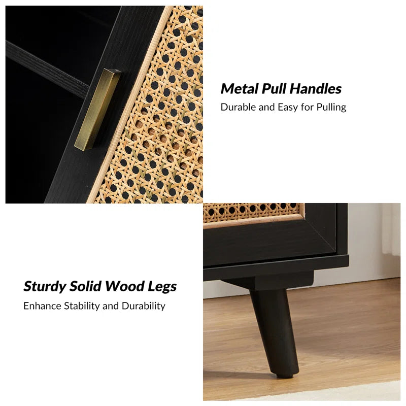 Emily 31'' Tall 2 - Rattan Door Accent Cabinet with Solid Wood Legs
