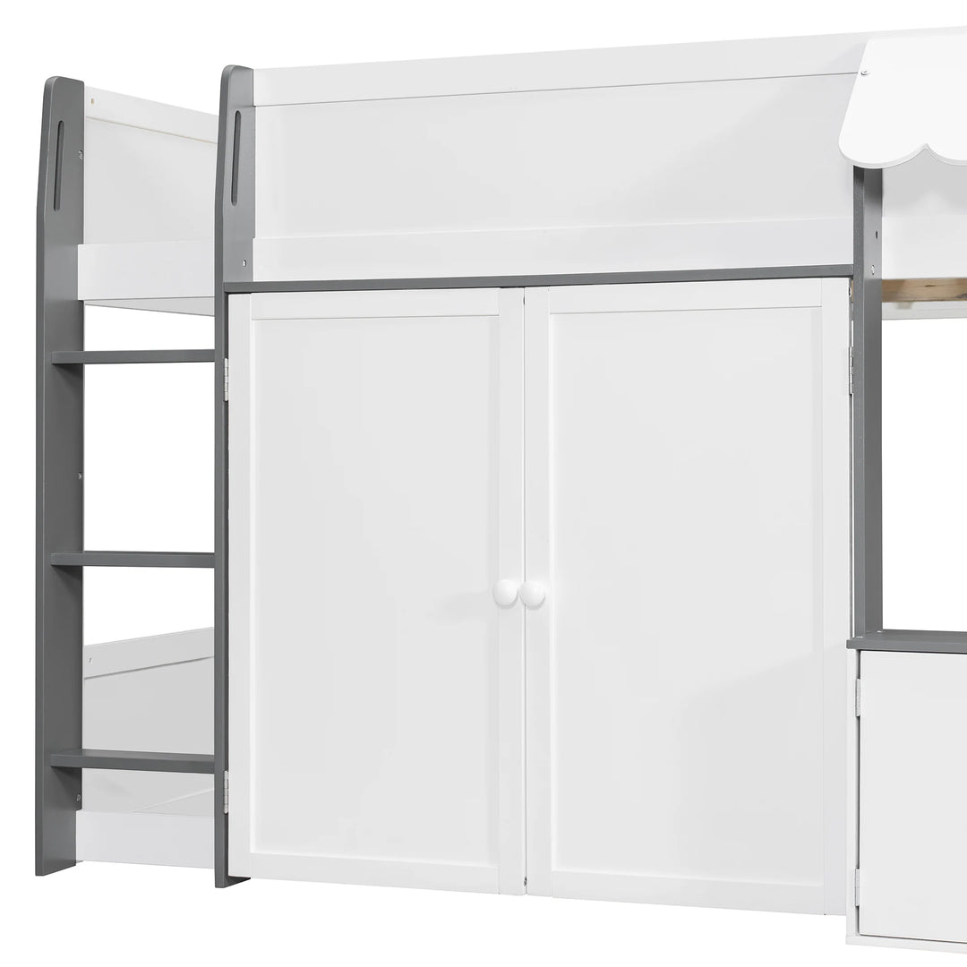 Full Loft House Bed with Playhouse Storage Modern Wood Cabin Bed for Kids