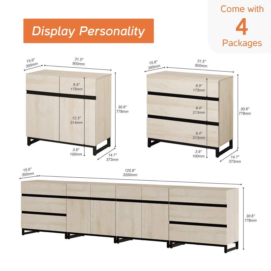 Modern TV Stand for Tvs up to 120 Inches, 4-In-1 Media Console with 6 Drawers and Adjustable Shelves, Entertainment Center