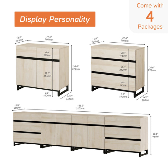 Modern TV Stand for Tvs up to 120 Inches, 4-In-1 Media Console with 6 Drawers and Adjustable Shelves, Entertainment Center