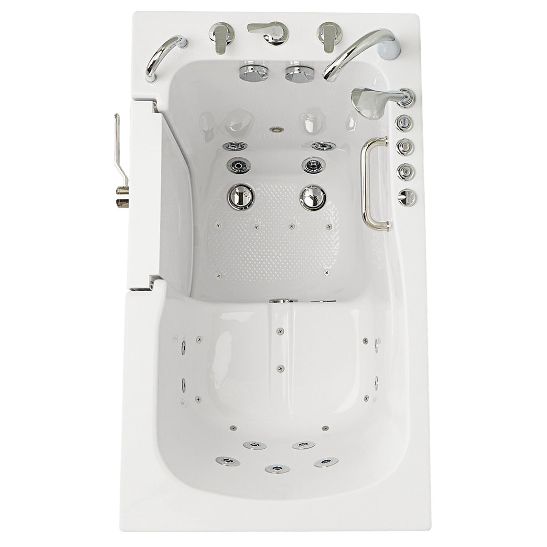 Ella Monaco 32" Acrylic Hydro Massage Walk-In Bathtub with Outward Swing Door, 5 Piece Fast Fill Faucet, 2" Dual Drain