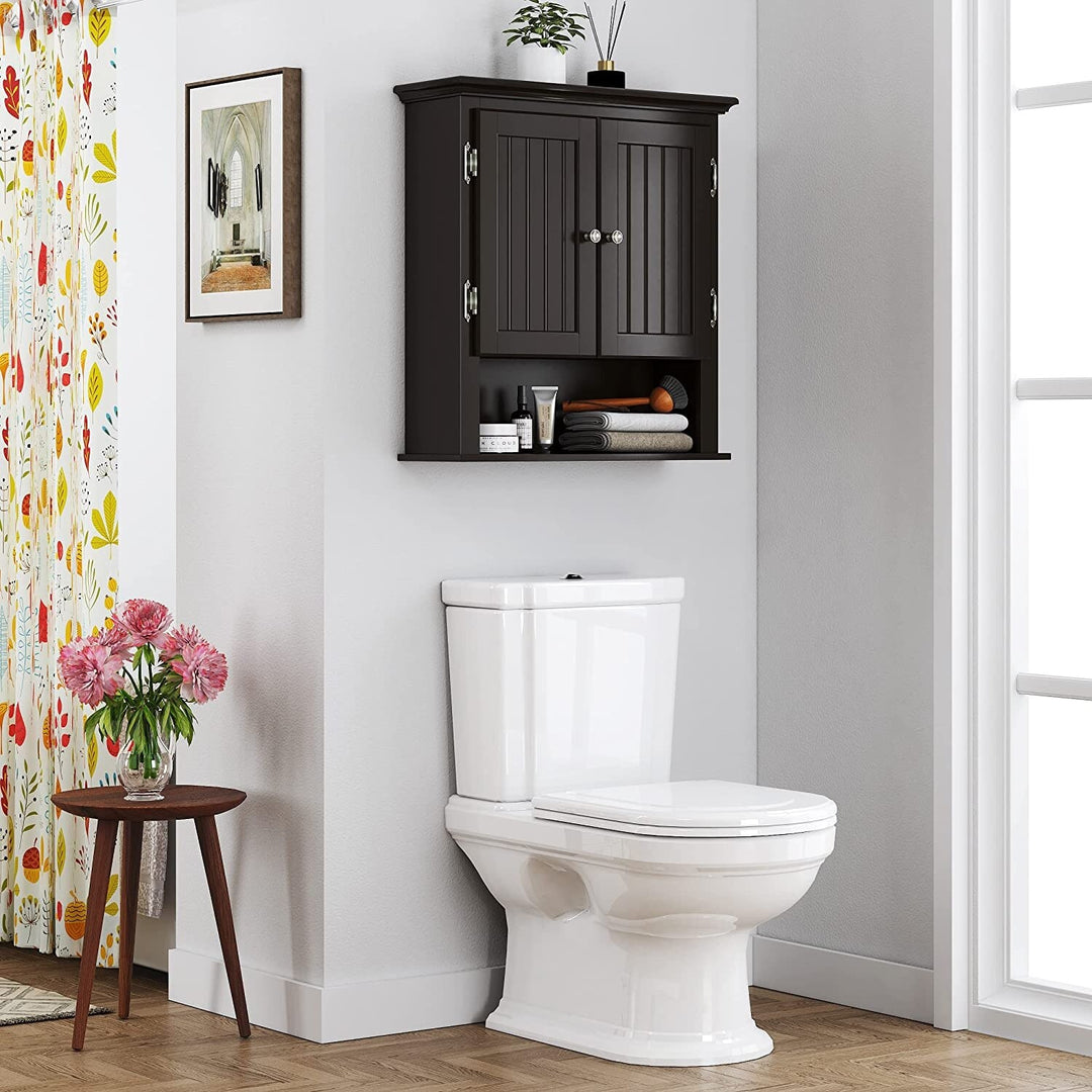 Bathroom Cabinet Wall Mounted, Wood Hanging Cabinet, Wall Cabinets with Doors and Shelves over the Toilet for Bathroom