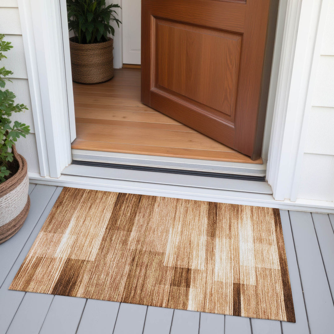 Machine Washable Indoor/Outdoor Geo Blocks Chantille Rug