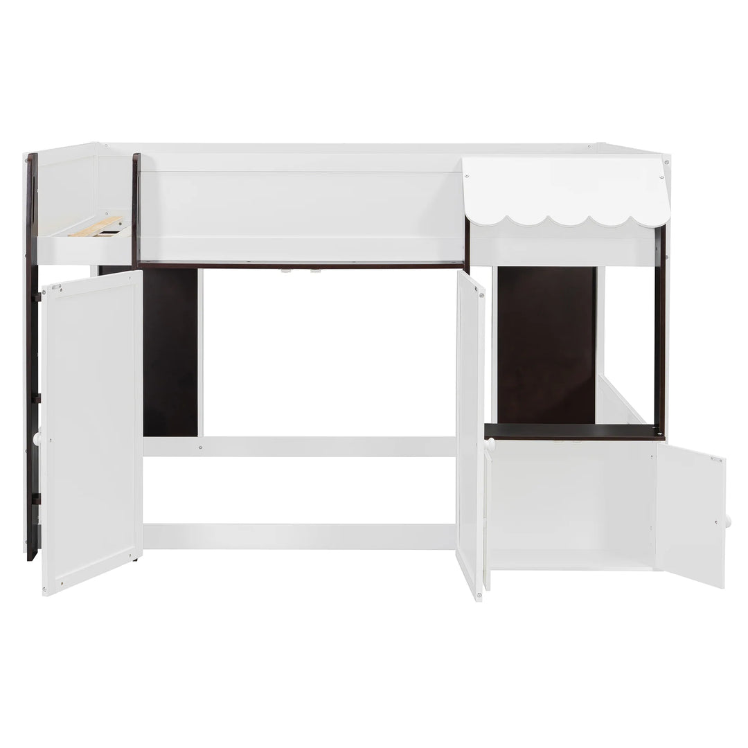 Full Loft House Bed with Playhouse Storage Modern Wood Cabin Bed for Kids