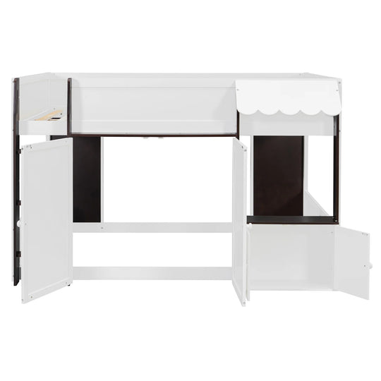 Full Loft House Bed with Playhouse Storage Modern Wood Cabin Bed for Kids