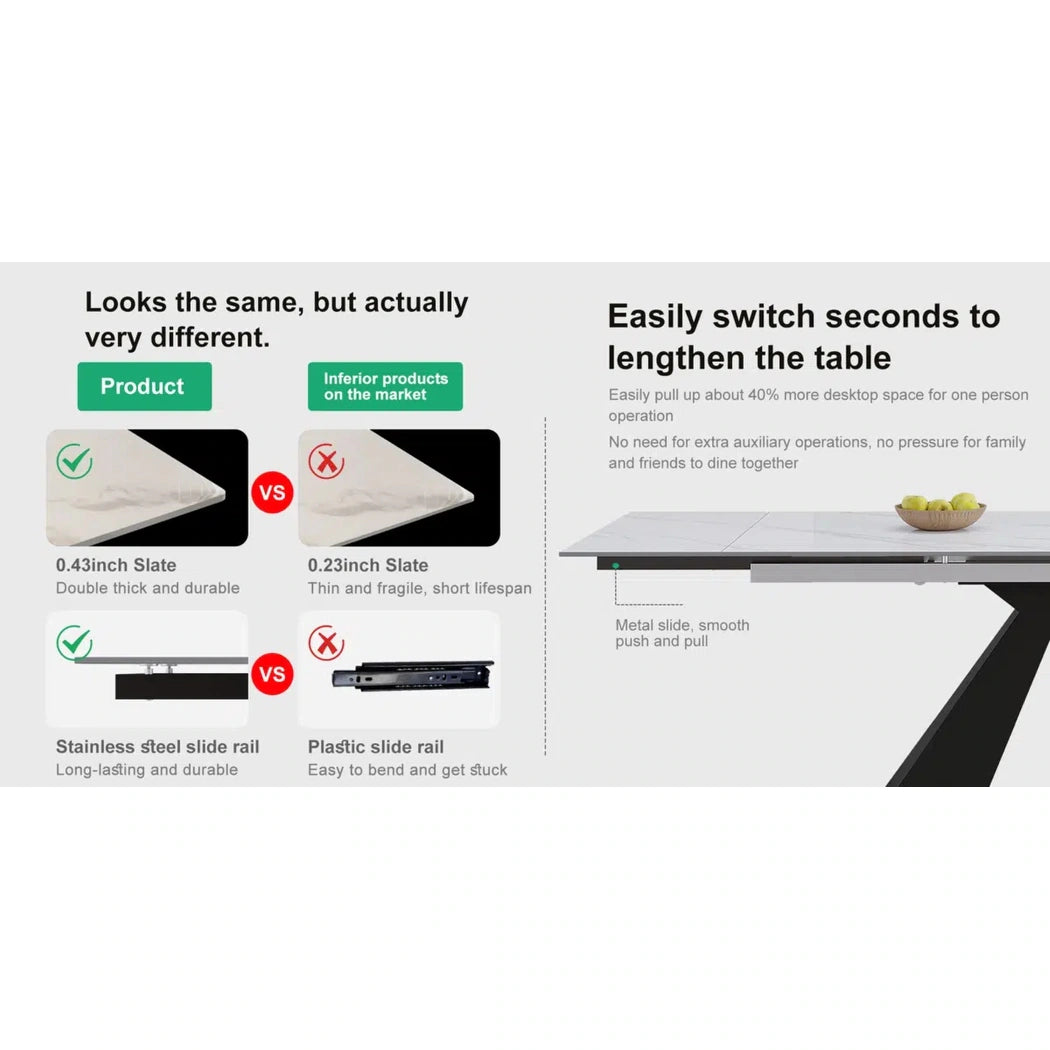 Minimalism Extendable Rectangular Sintered Stone Double Pedestal Dining Table Seat for 8-12 - 110.24"