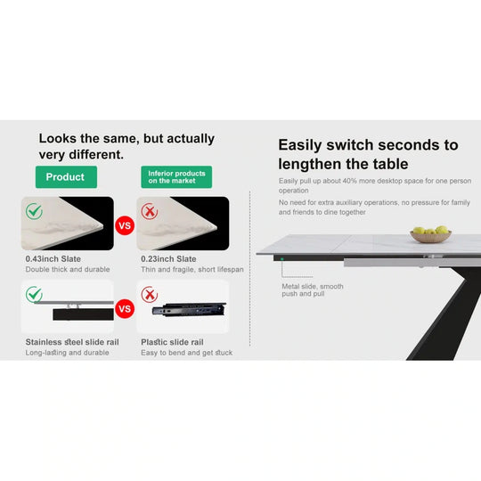 Minimalism Extendable Rectangular Sintered Stone Double Pedestal Dining Table Seat for 8-12 - 110.24"