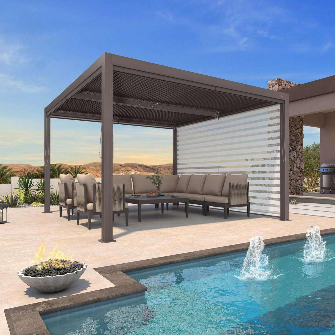 Bronze Louvered Pergola with Adjustable Roof for Deck Backyard Garden Hardtop Gazebo