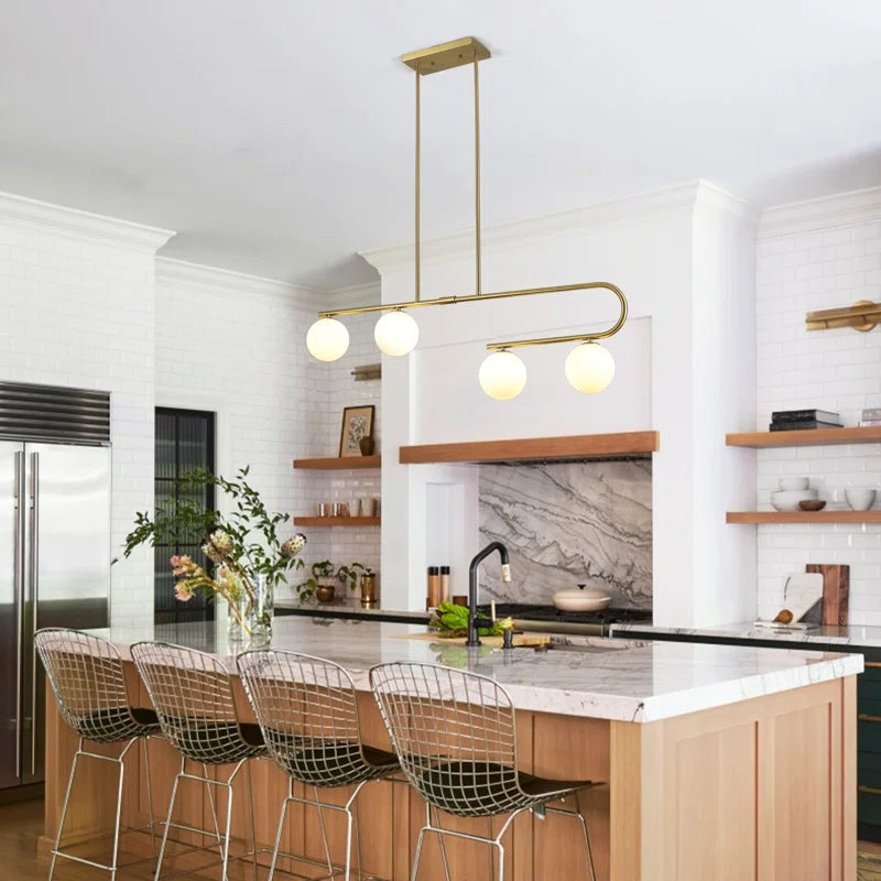4 - Light Modern Kitchen Island Chandelier with Globe Glass Shade for Dining Room Living Room Entry