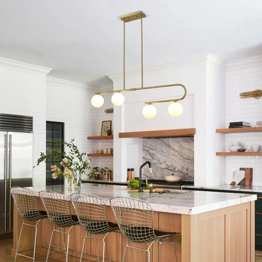 4 - Light Modern Kitchen Island Chandelier with Globe Glass Shade for Dining Room Living Room Entry