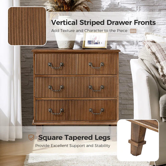 Kaybri 28"W Solid Paulownia Wood 4-Drawer End Table with Charging Station and Simple Assembly