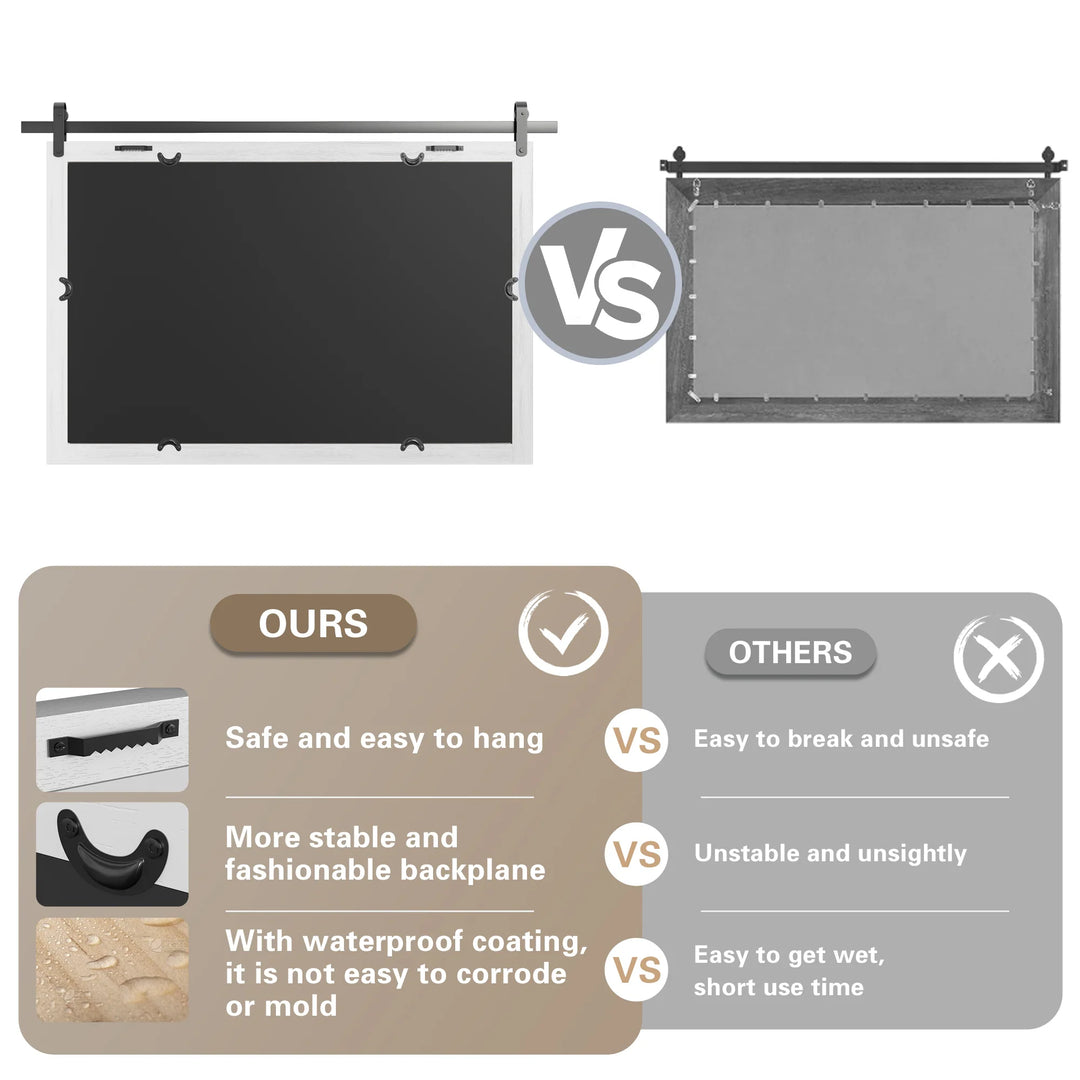 Farmhouse Barn Door Solid Wood Frame Bathroom Vanity Wall Mirror