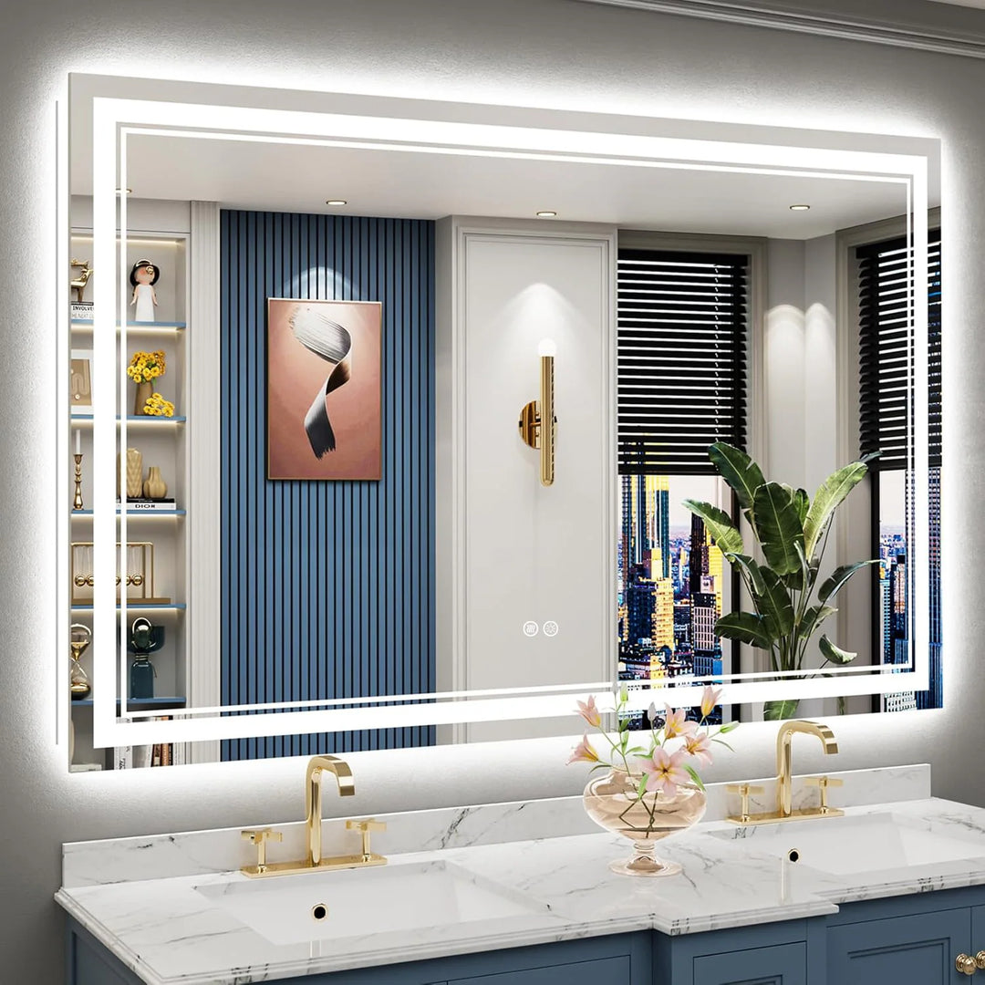 Full Size Front & Back LED Lighted Anti-Fog Tempered Glass Wall Bathroom Vanity Mirror, 3-Year Warranty & ETL Certification