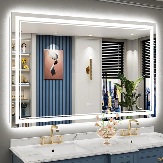 Full Size Front & Back LED Lighted Anti-Fog Tempered Glass Wall Bathroom Vanity Mirror, 3-Year Warranty & ETL Certification