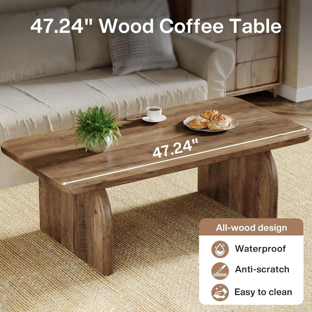 Farmhouse Rustic round Edge Rectangle Coffee Table