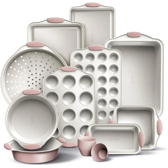 Nonstick Stackable Bakeware Set - Durable, Easy Release Baking Set- 22 Pc. Includes Silicone Muffin Cups