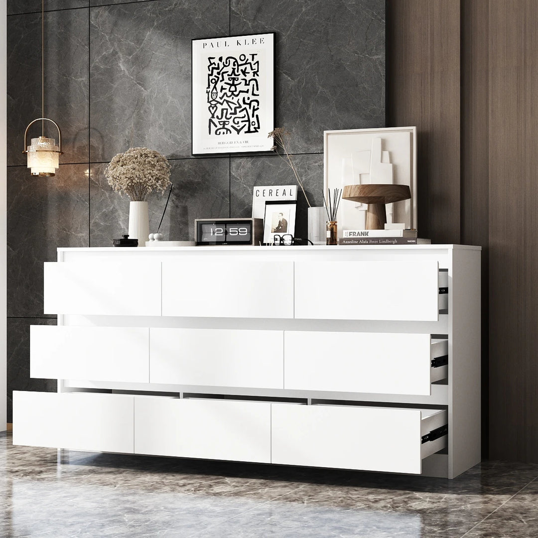 63"W 9 Drawer Dresser Accent Dresser for Living Room Bedroom Chest