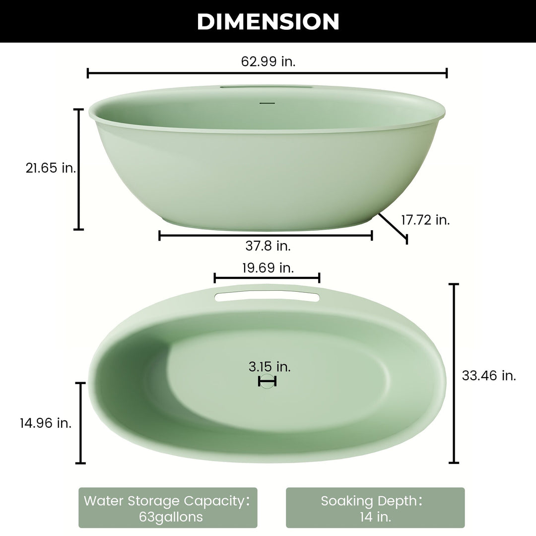 Luxury Flatbottom Solid Surface Freestanding Soaking Bathtub with Discreet Towel Slot and Drain Assembly