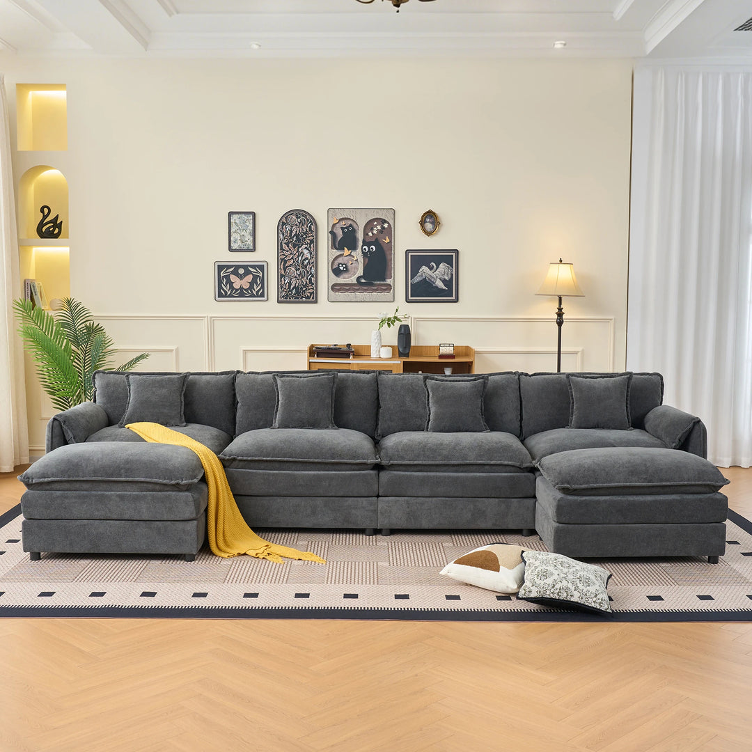 - 6-Piece Modular U-Shaped 143.31" Sectional Sofa with 2 Movable Ottomans