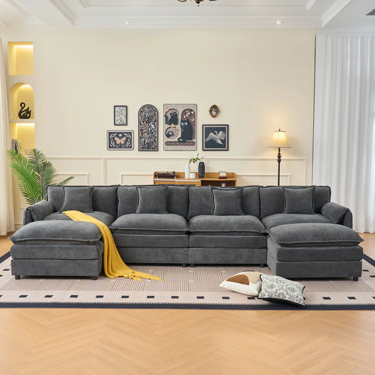 - 6-Piece Modular U-Shaped 143.31" Sectional Sofa with 2 Movable Ottomans