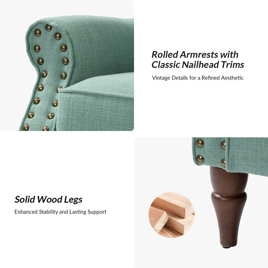Nyctelius Upholstered Comfy Accent Chair with Turned Wooden Legs and Nailhead Trim Set of 2 by