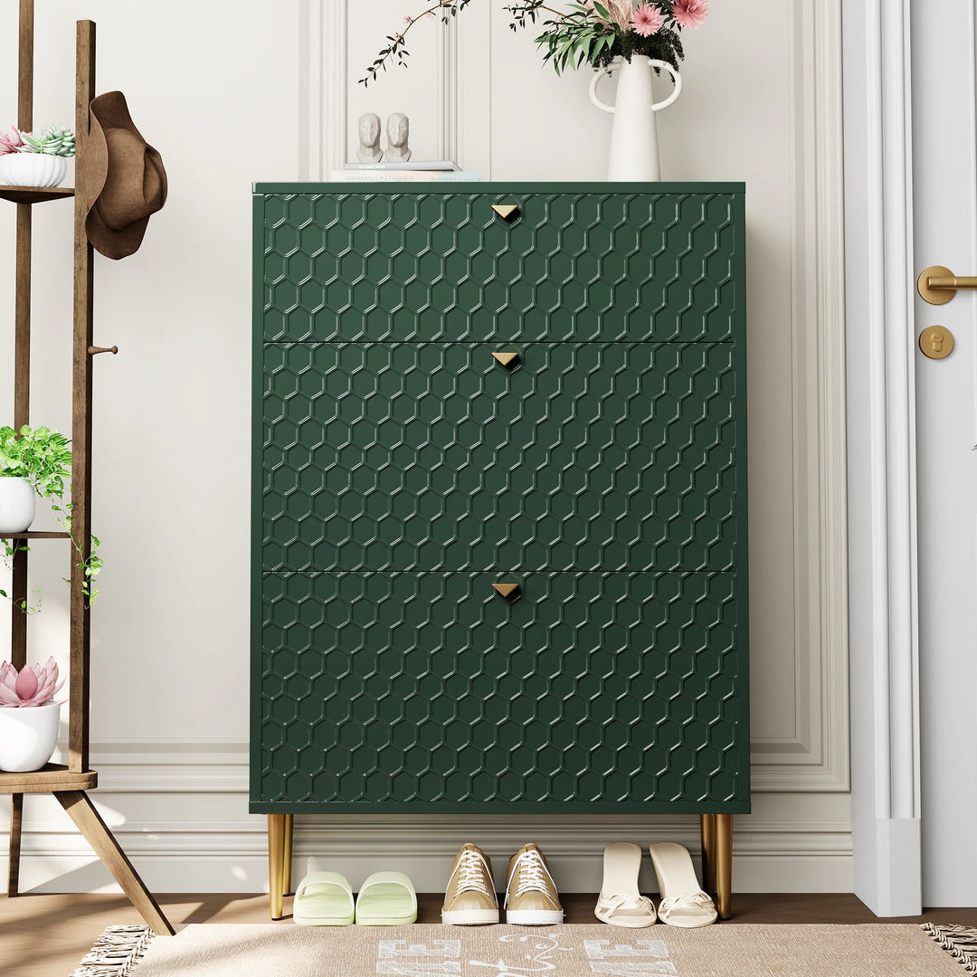 Wood 24 Pairs Shoe Storage Cabinet with 3 Flip Drawers