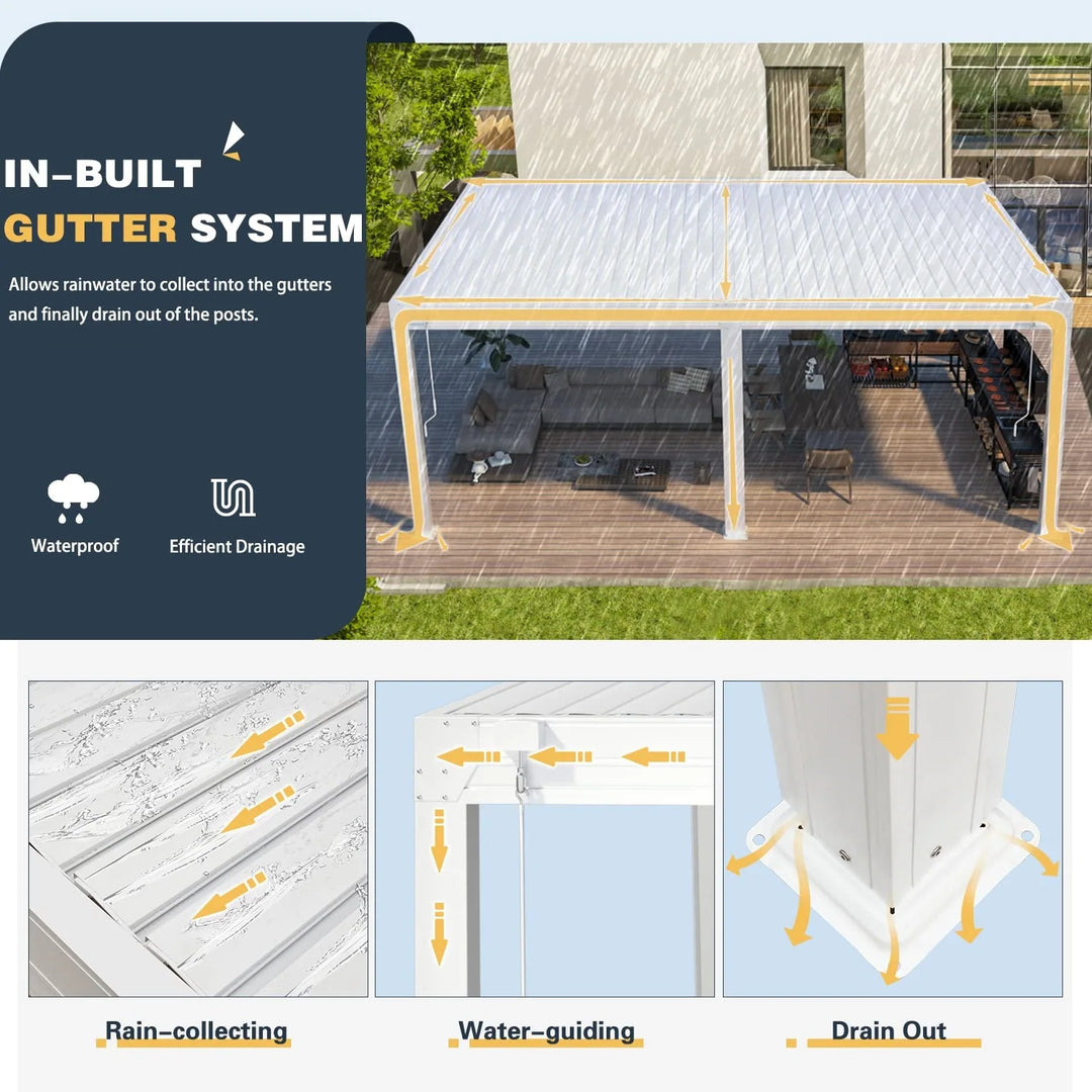 Outdoor Louvered Pergola Gazebo with Adjustable Aluminum Rainproof Roof and Pull-Down Screen