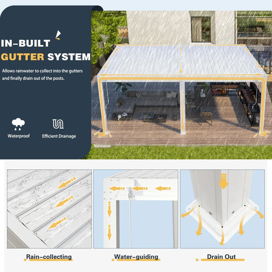 Outdoor Louvered Pergola Gazebo with Adjustable Aluminum Rainproof Roof and Pull-Down Screen