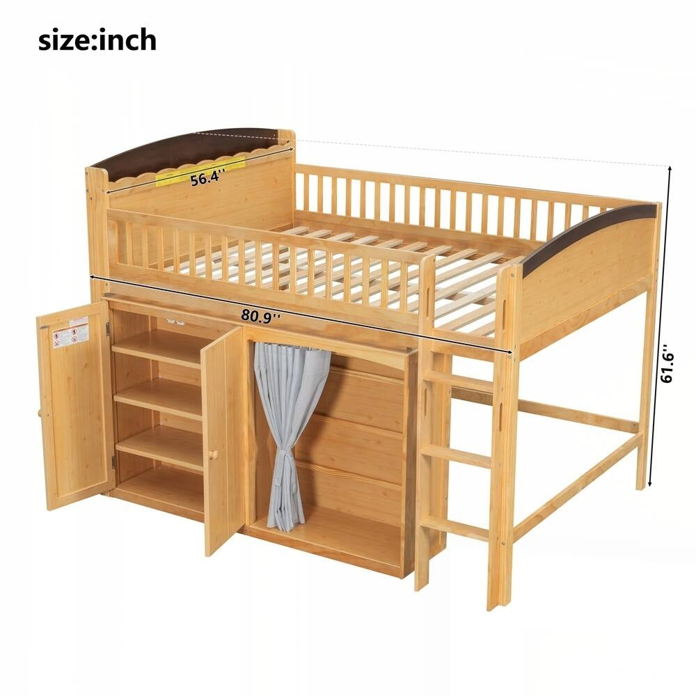 Loft Bed with Storage Cabinet and LED