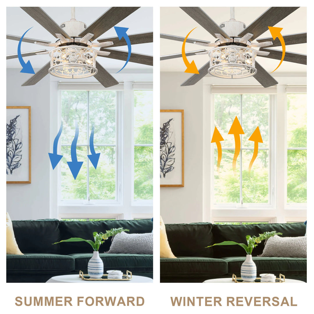 72" Rustic Large Ceiling Fan with Light and Remote 6-Speed 3-Light Farmhouse Metal Caged Black Ceiling Fan