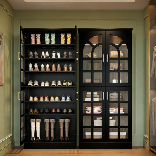35 Pairs Tall Shoe Storage Cabinet with Doors, 8 Tiers Shoe Rack Organizer with LED Light and Adjustable Shelves for Entryway