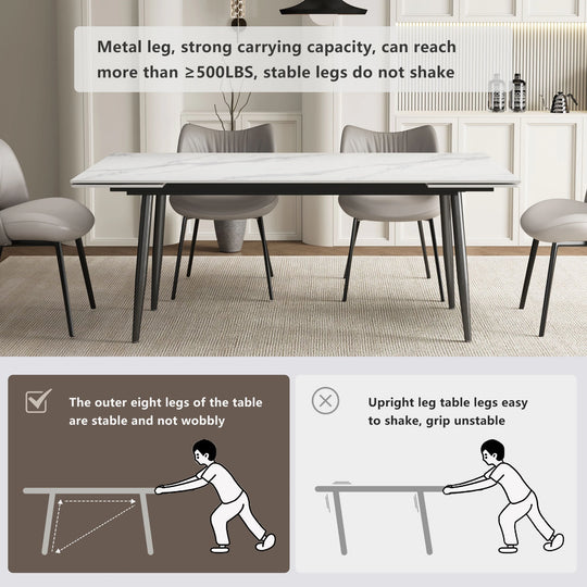 Glossy Slate 63"-95" Extendable Rectangle Dining Table - 94.4"W X 35.4"D X 29.5"H