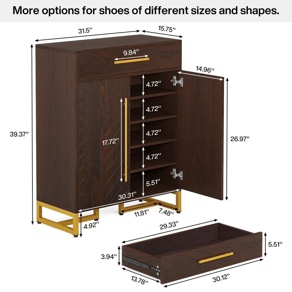20-Pair Shoe Storage Cabinet with Drawer for Entryway - 31.5"L X 15.75"W X 39.37"H